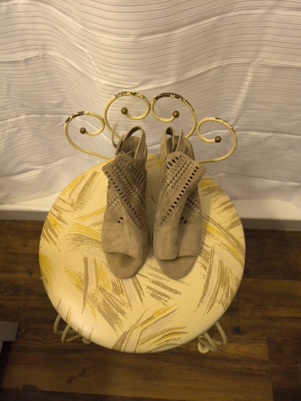 Madden Girl Taupe Suede Cutout Peep-Toe Ankle Booties
